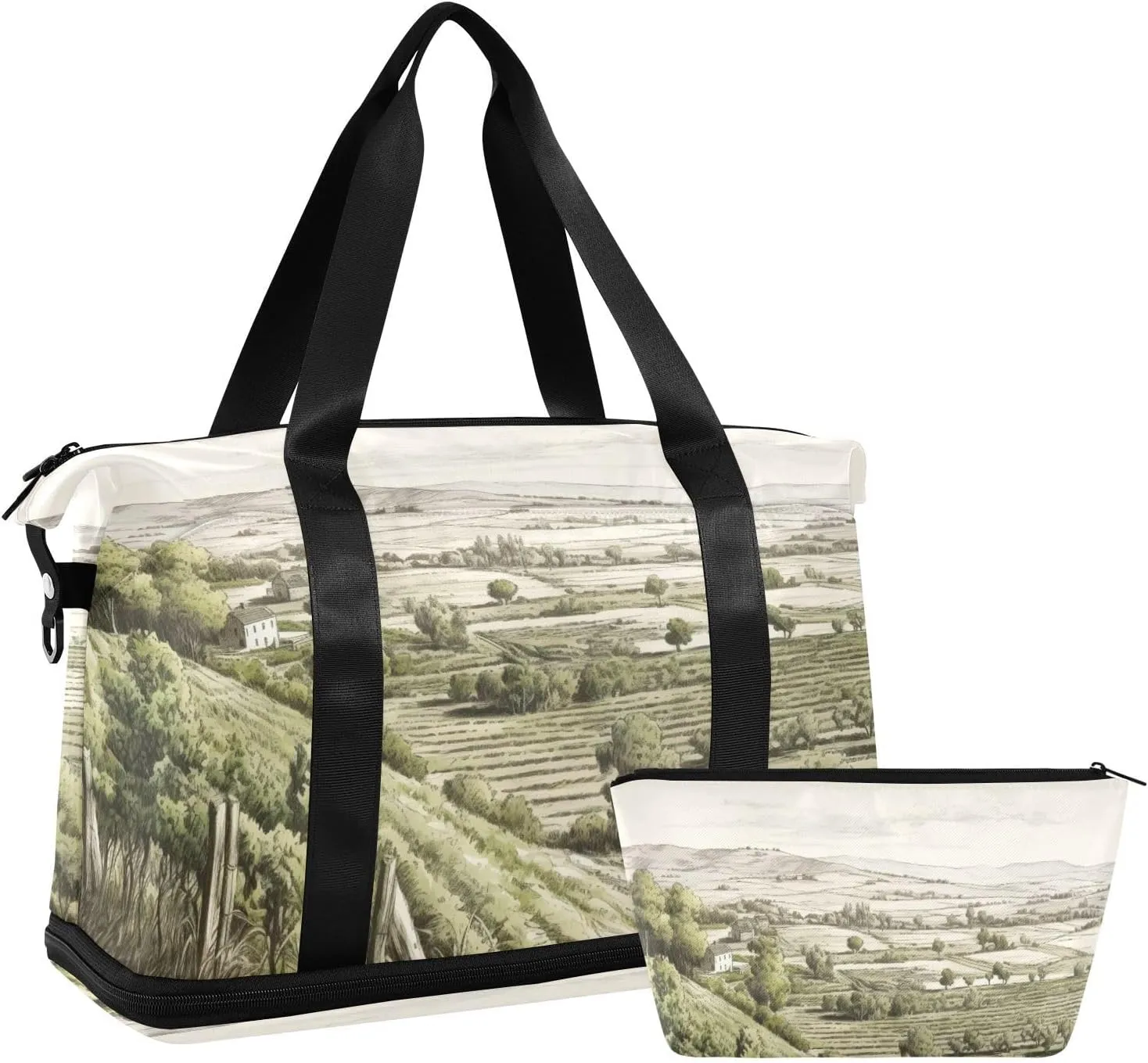 xigua Gym Bag Grassy Landscape Travel Duffel Bag - Sports Gym Bag with Dry Wet Pocket Cosmetic bag & Shoes Compartment for Women and Men
