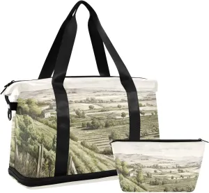 xigua Gym Bag Grassy Landscape Travel Duffel Bag - Sports Gym Bag with Dry Wet Pocket Cosmetic bag & Shoes Compartment for Women and Men