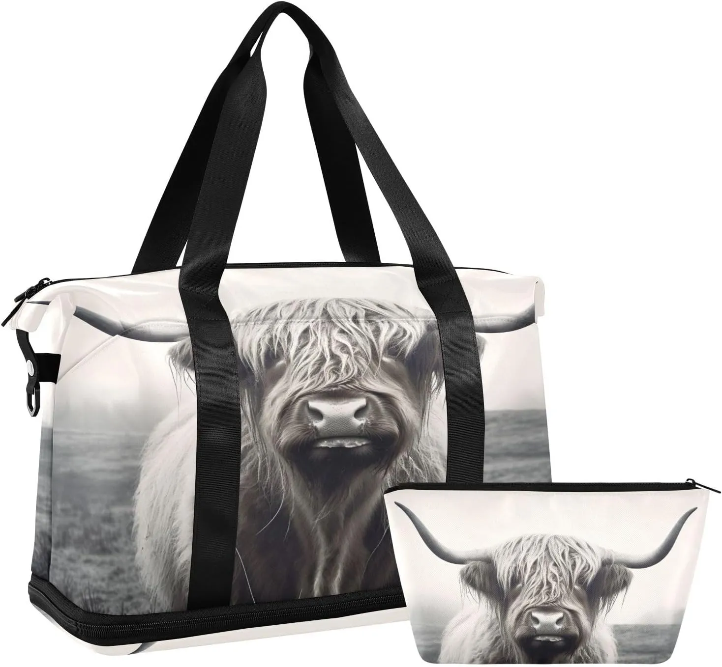 xigua Gym Bag Highland Cow Travel Duffel Bag - Sports Gym Bag with Dry Wet Pocket Cosmetic bag & Shoes Compartment for Women and Men