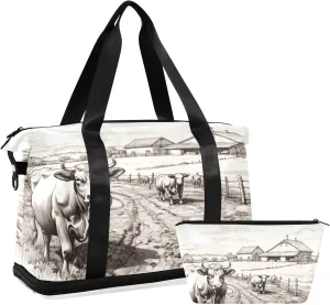 xigua Gym Bag Ranch Pattern Travel Duffel Bag - Sports Gym Bag with Dry Wet Pocket Cosmetic bag & Shoes Compartment for Women and Men