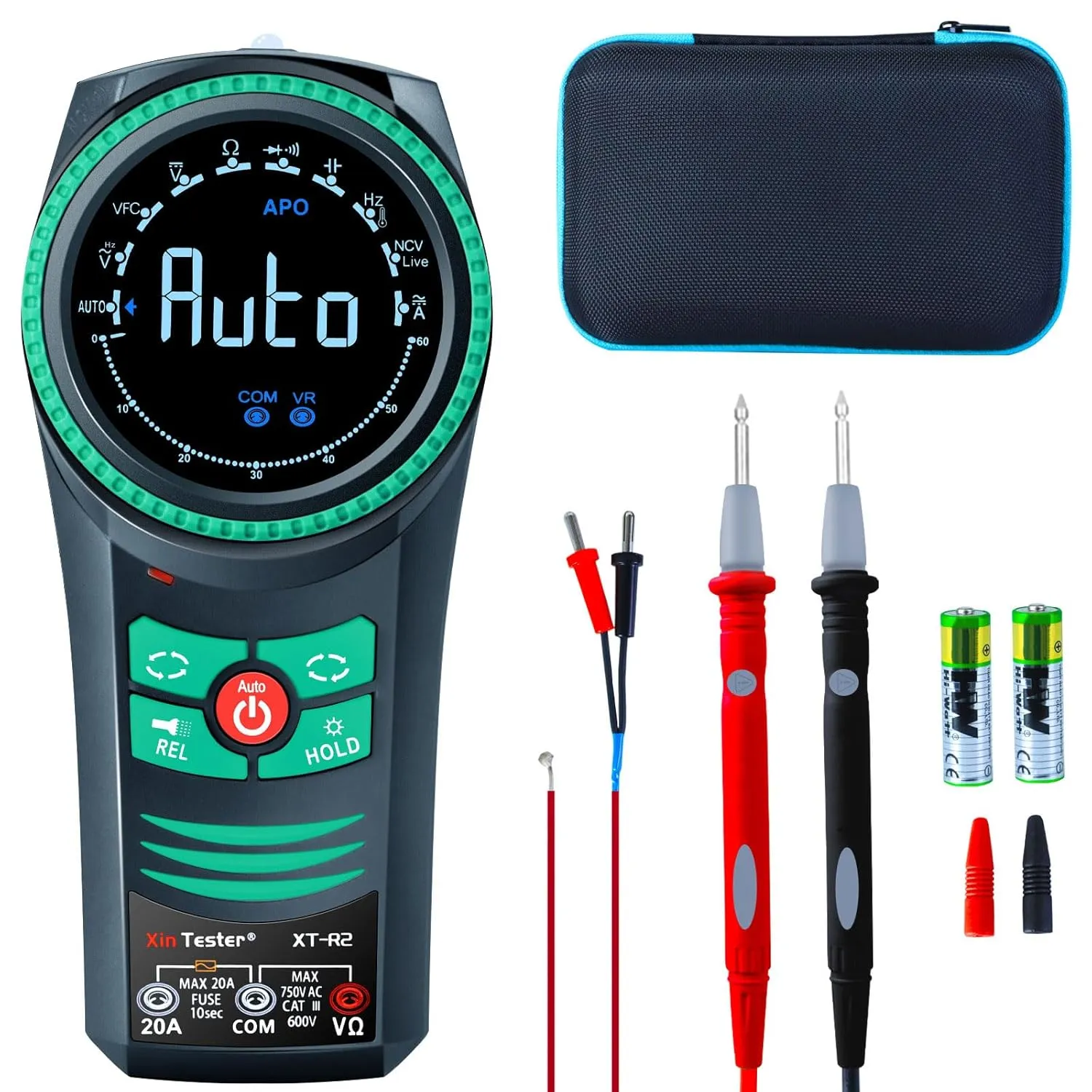 Xin Tester Digital AC DC Professional Multimeter Tester, TRMS 6000 Counts Rotary Dial Electrical Automotive Autoranging DMM 1000V NCV Volt Ohm Amp Meter, Capacitance Temperature Diode XT-R2