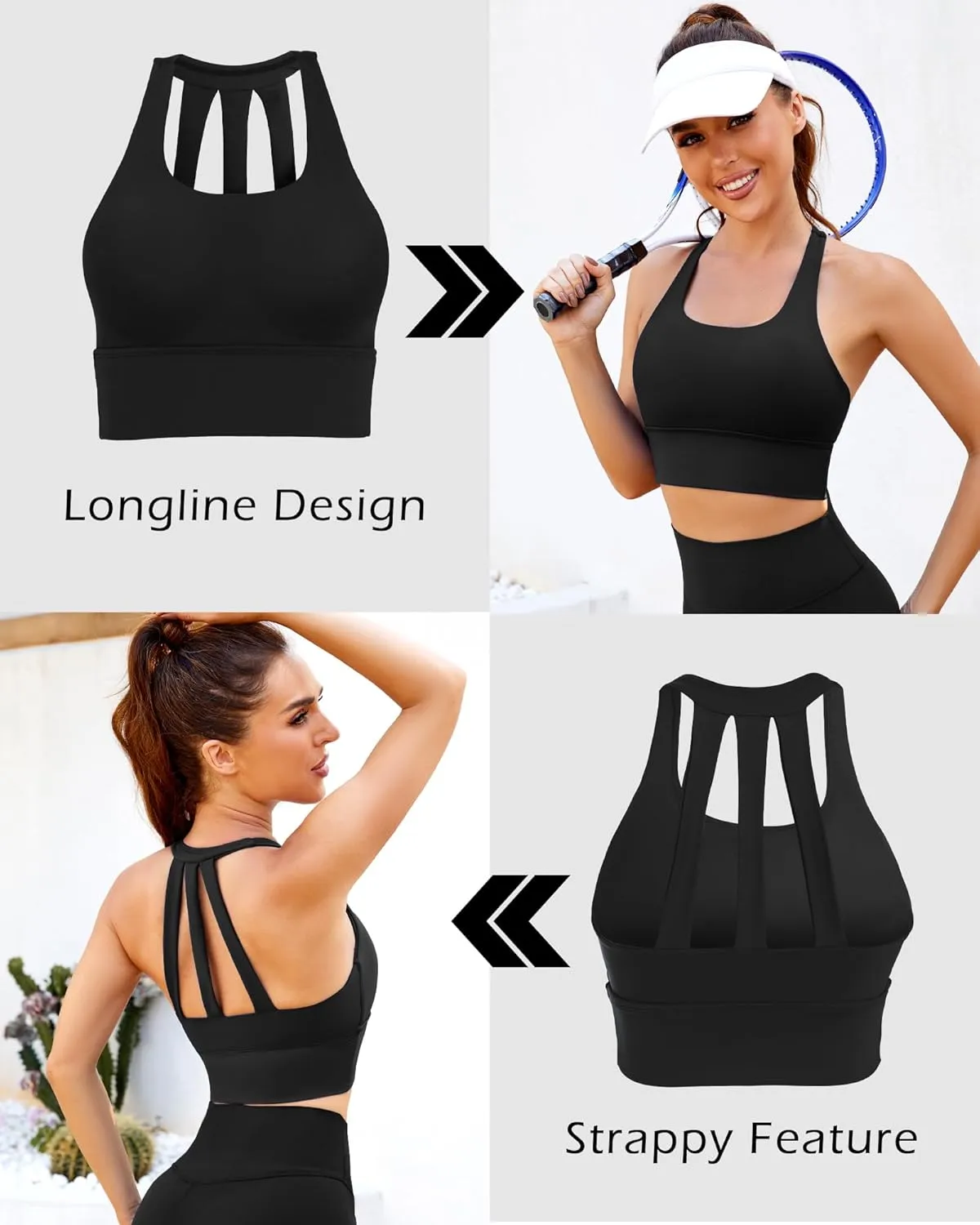 XUNYU Longline Sports Bra for Women Open Back Workout Tops Padded Yoga Tank Wide Strap Halter Crop Top Build in Bra Gym
