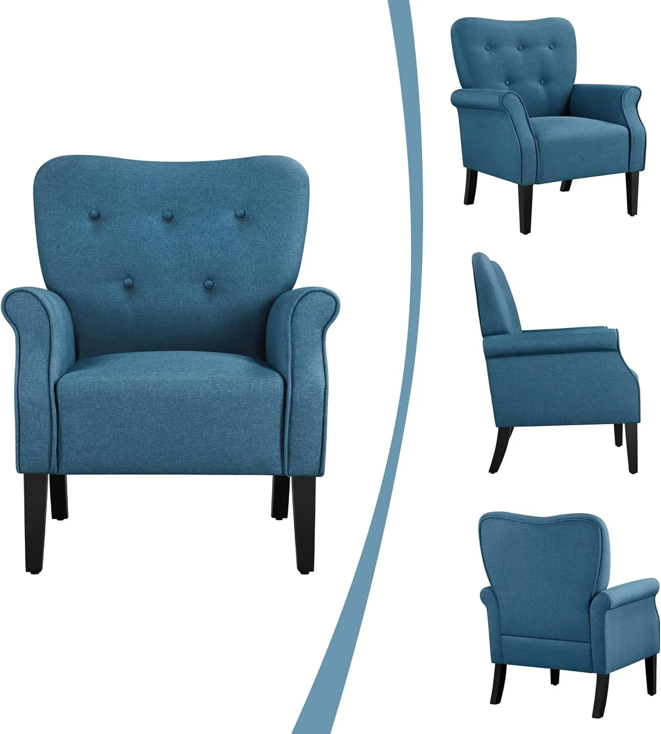 Yaheetech Modern Armchair, Mid Century Accent Chair with Sturdy Wood Legs and High Back for Small Space, Upholstered Fabric Sofa Club Chair for Living Room/Bedroom/Office, Navy Blue