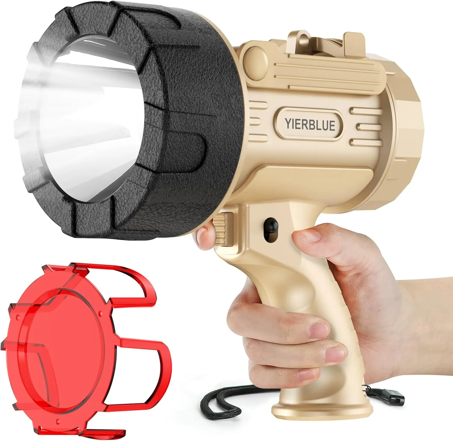 YIERBLUE Rechargeable Spotlight 1000 Lumen LED, IP67 Waterproof Handheld Flashlight, 3 Adaptable Settings Spot Light with Red Filter