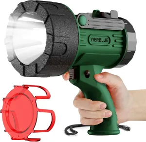 YIERBLUE Rechargeable Spotlight Flashlight, 1000 High Lumen LED Spotlight with Ultra-Long Running, IP67Waterproof Spot Lights with Red Lens(Large)