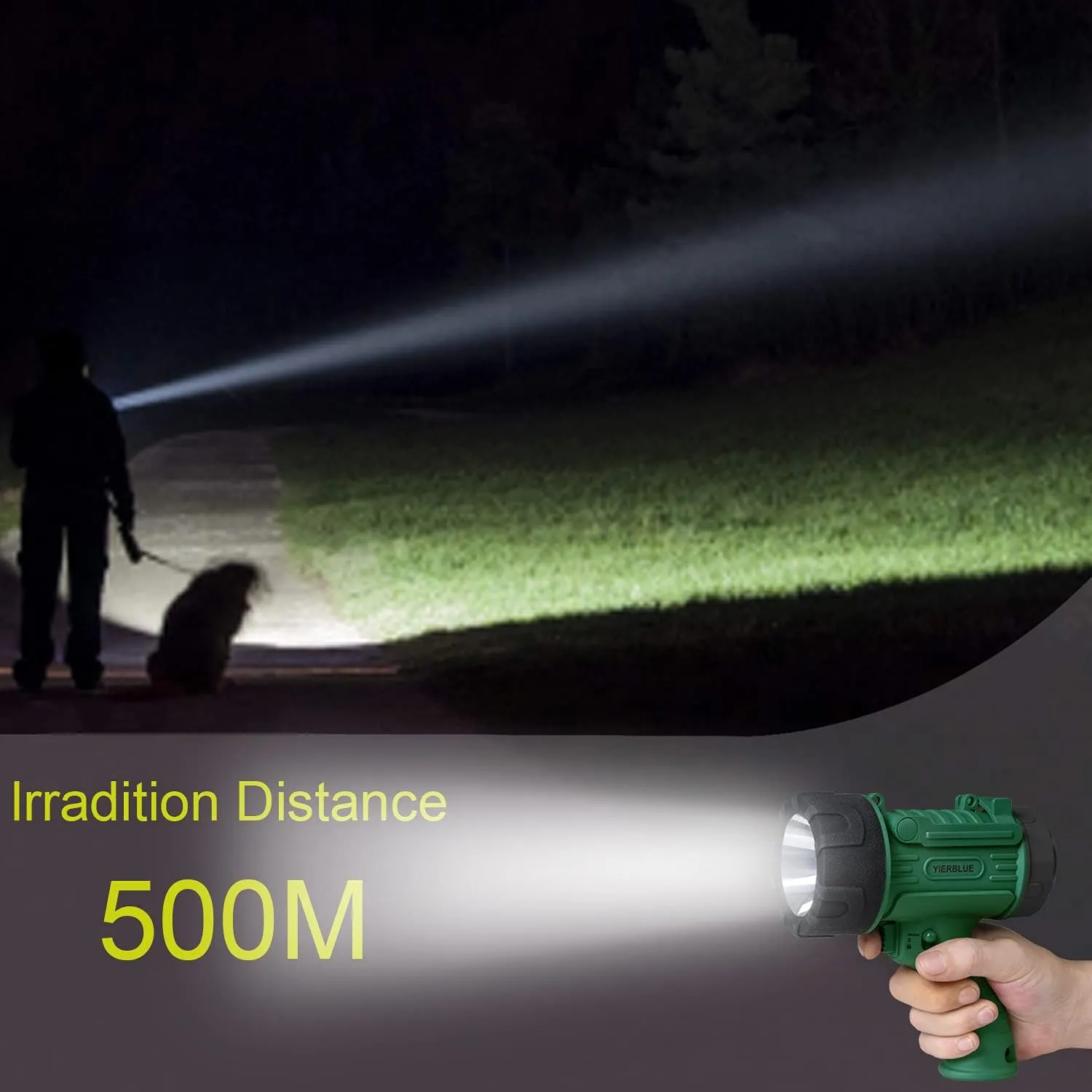 YIERBLUE Rechargeable Spotlight Flashlight, 1000 High Lumen LED Spotlight with Ultra-Long Running, IP67Waterproof Spot Lights with Red Lens(Large)