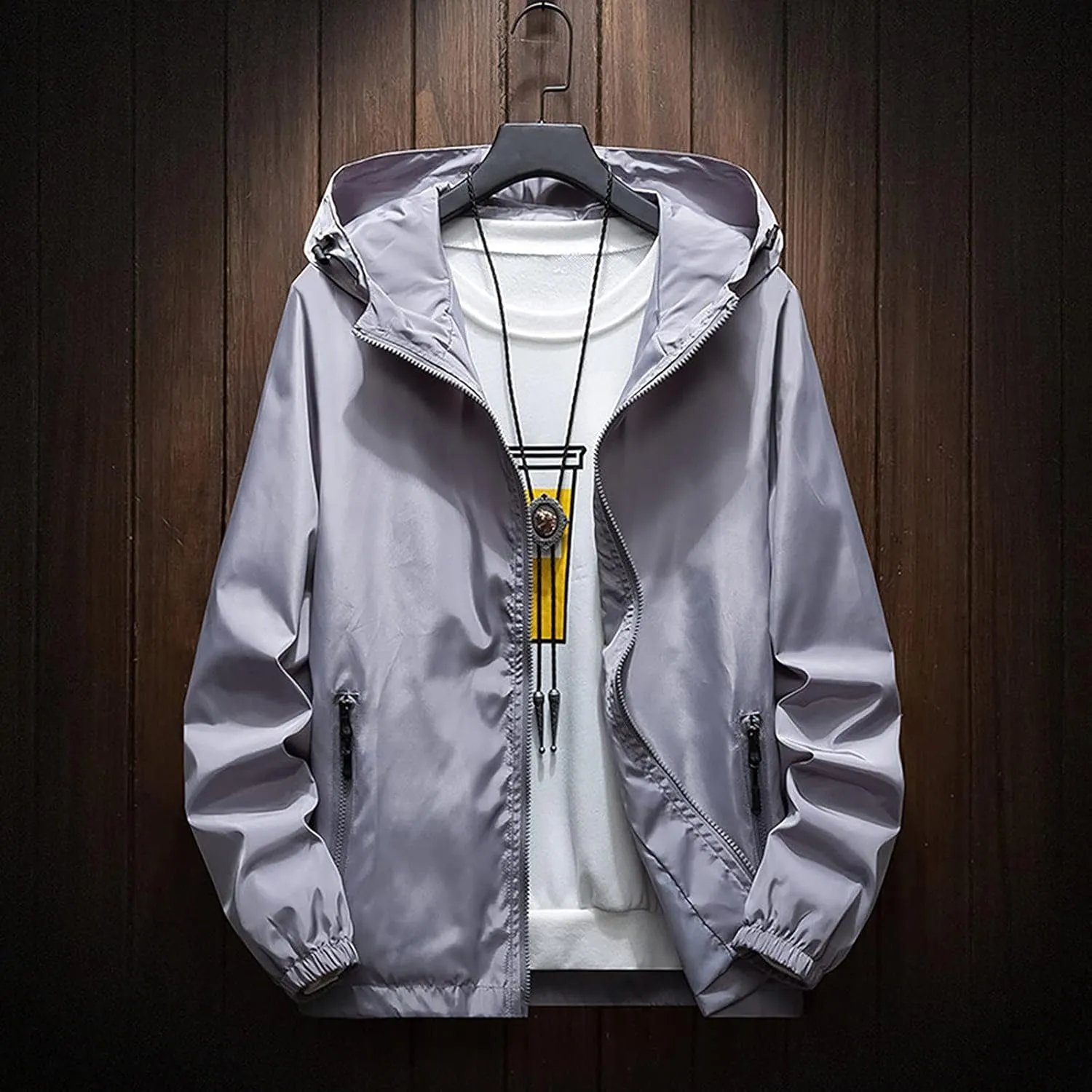 Ymosrh Men's Hooded Waterproof Lightweight Windbreaker Jackets Nylon Wind & Water Resistant Rain Jacket, M-7XL