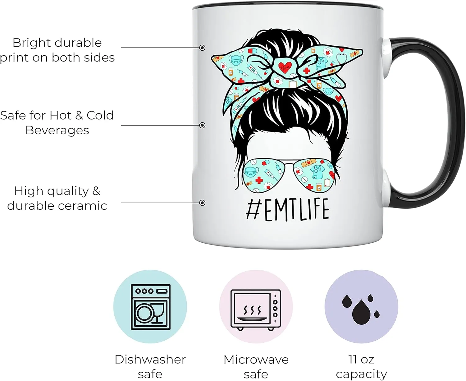 YouNique Designs EMT Mug, 11 Ounces, Funny EMS Coffee Mug for Women, EMT Graduation Cup, EMT First Responder Mug, EMT Coffee Cup, Emergency Medical Technician Coffee Mug (Black Handle)