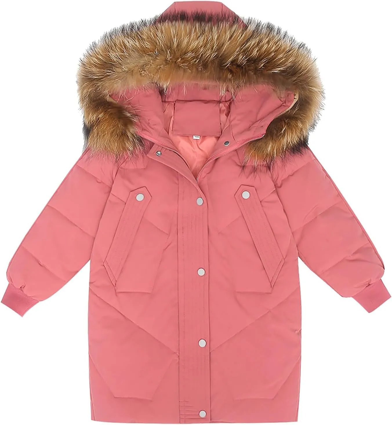 Youth Girls Long Heavyweight Puffer Jacket with Fur Hood Winter Coat Kids Thicken Padded Down Coat Snow Ski Jacket