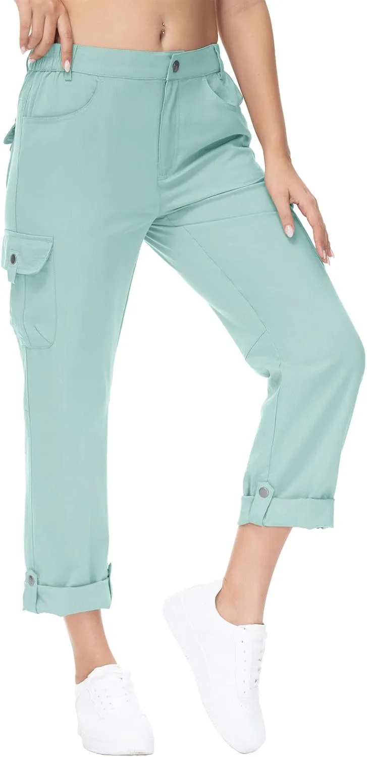 YSENTO Womens Cargo Hiking Pants with Pockets Lightweight Stretch Quick Dry Camping Travel Pants Roll Up