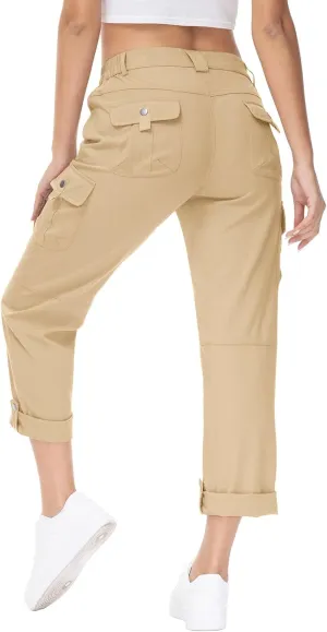 YSENTO Womens Cargo Hiking Pants with Pockets Lightweight Stretch Quick Dry Camping Travel Pants Roll Up