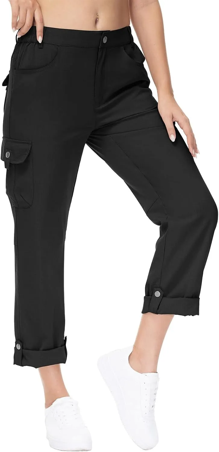 YSENTO Womens Cargo Hiking Pants with Pockets Lightweight Stretch Quick Dry Camping Travel Pants Roll Up