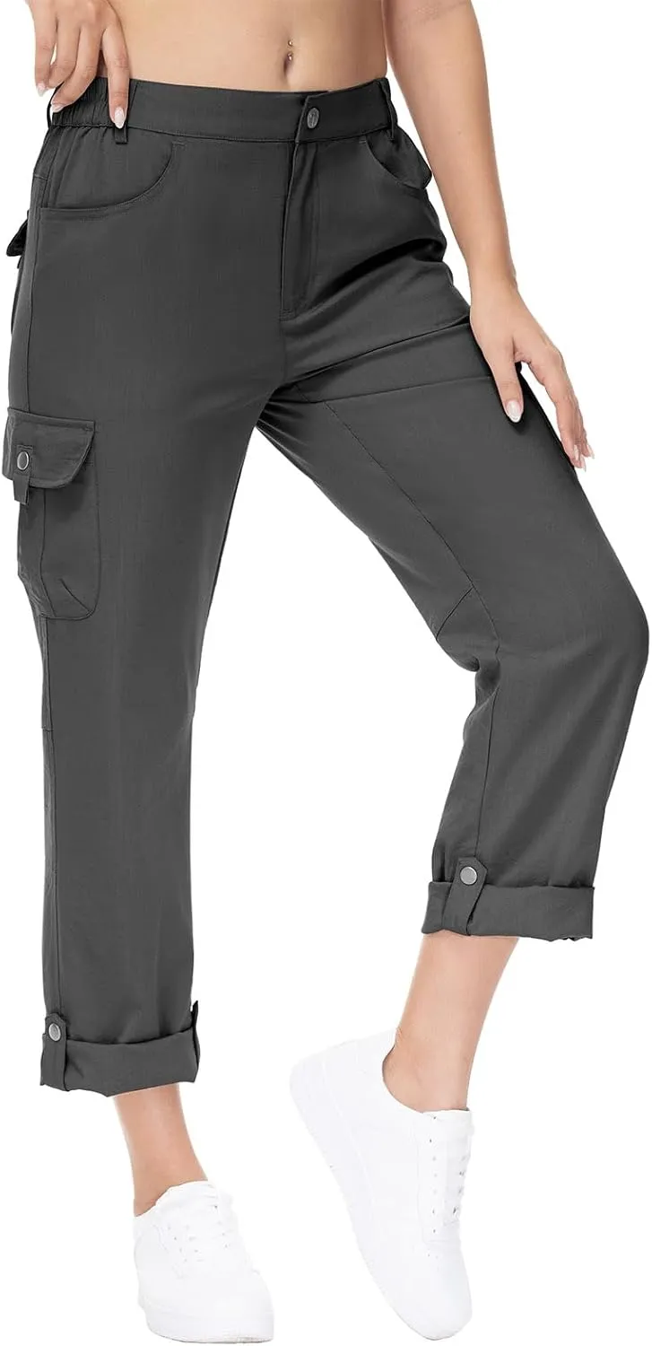 YSENTO Womens Cargo Hiking Pants with Pockets Lightweight Stretch Quick Dry Camping Travel Pants Roll Up