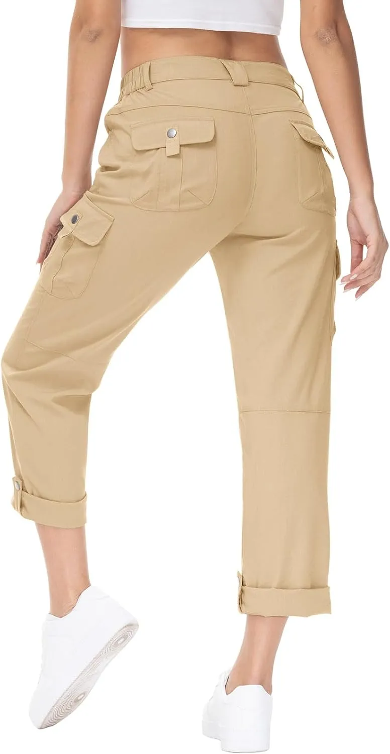 YSENTO Womens Cargo Hiking Pants with Pockets Lightweight Stretch Quick Dry Camping Travel Pants Roll Up