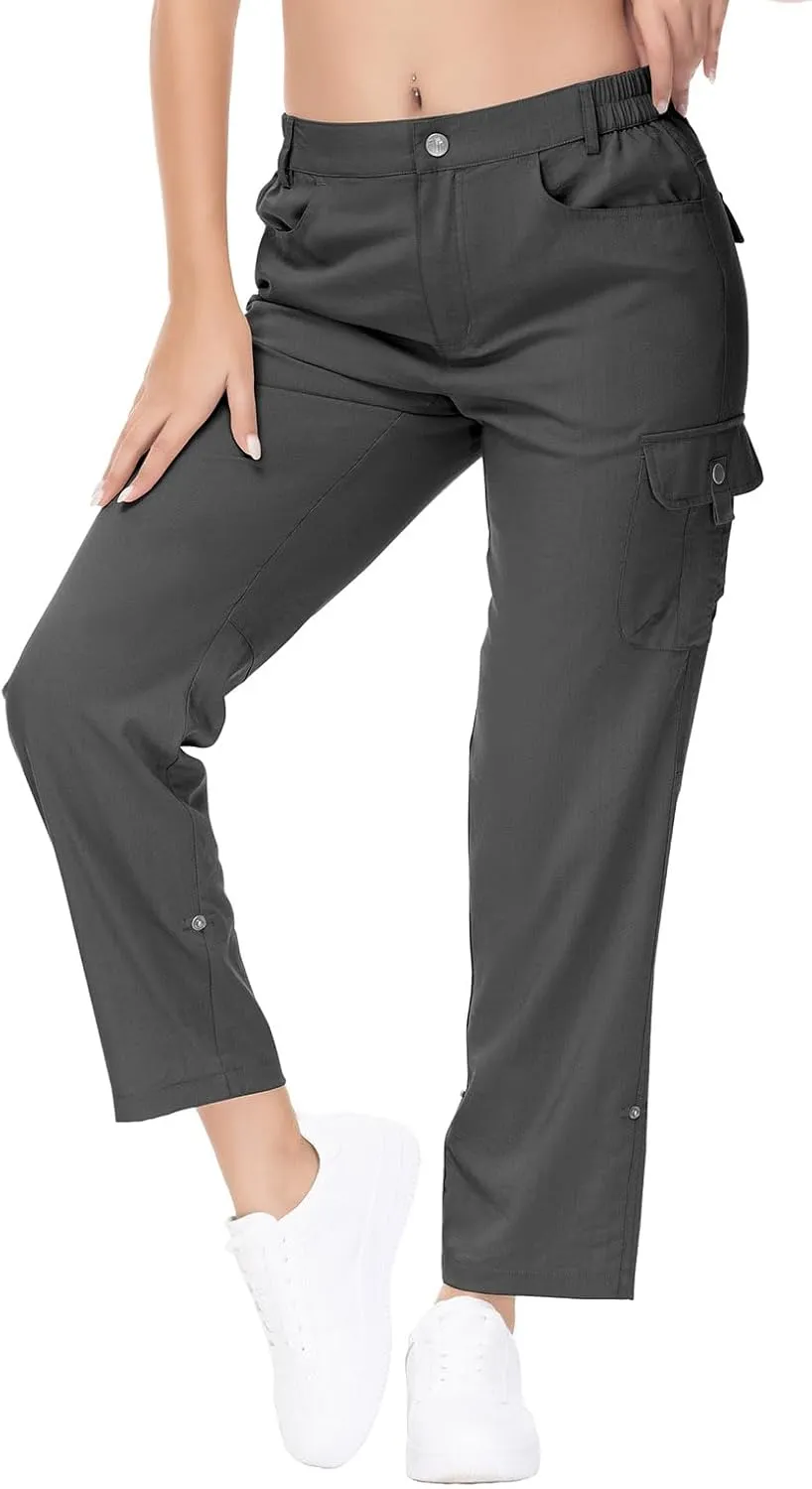 YSENTO Womens Cargo Hiking Pants with Pockets Lightweight Stretch Quick Dry Camping Travel Pants Roll Up