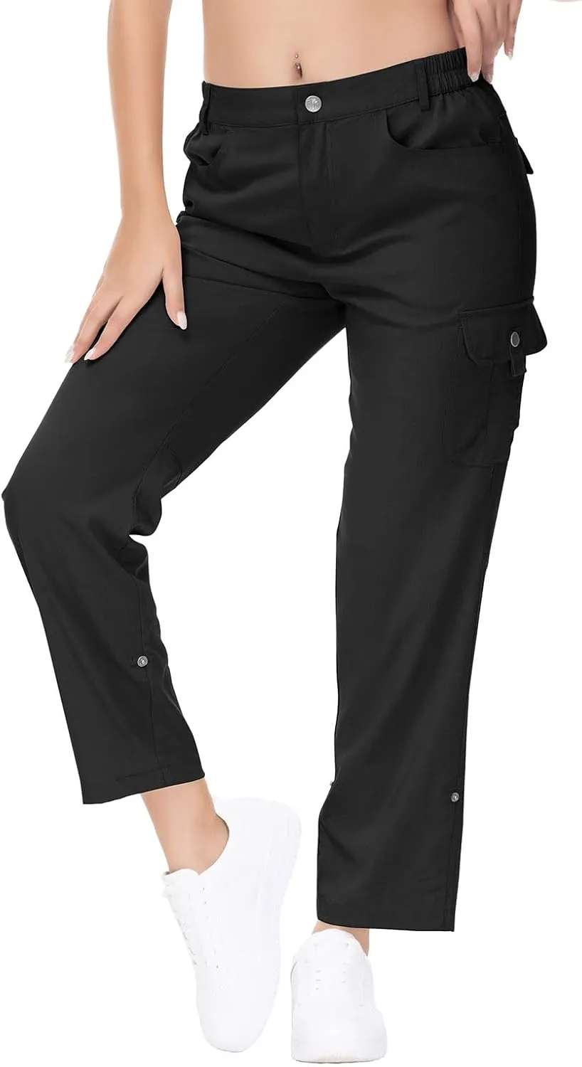 YSENTO Womens Cargo Hiking Pants with Pockets Lightweight Stretch Quick Dry Camping Travel Pants Roll Up