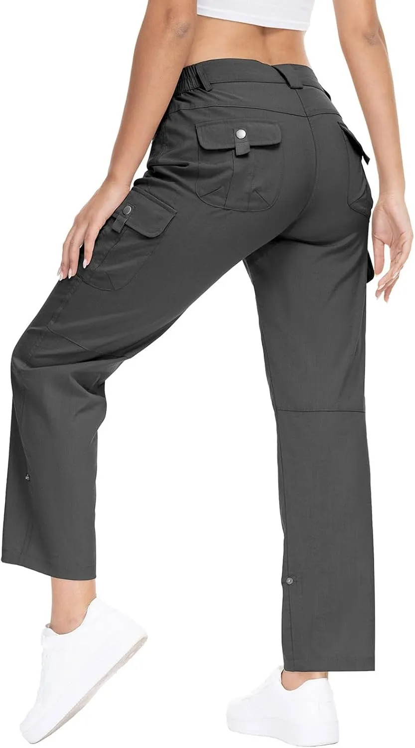 YSENTO Womens Cargo Hiking Pants with Pockets Lightweight Stretch Quick Dry Camping Travel Pants Roll Up