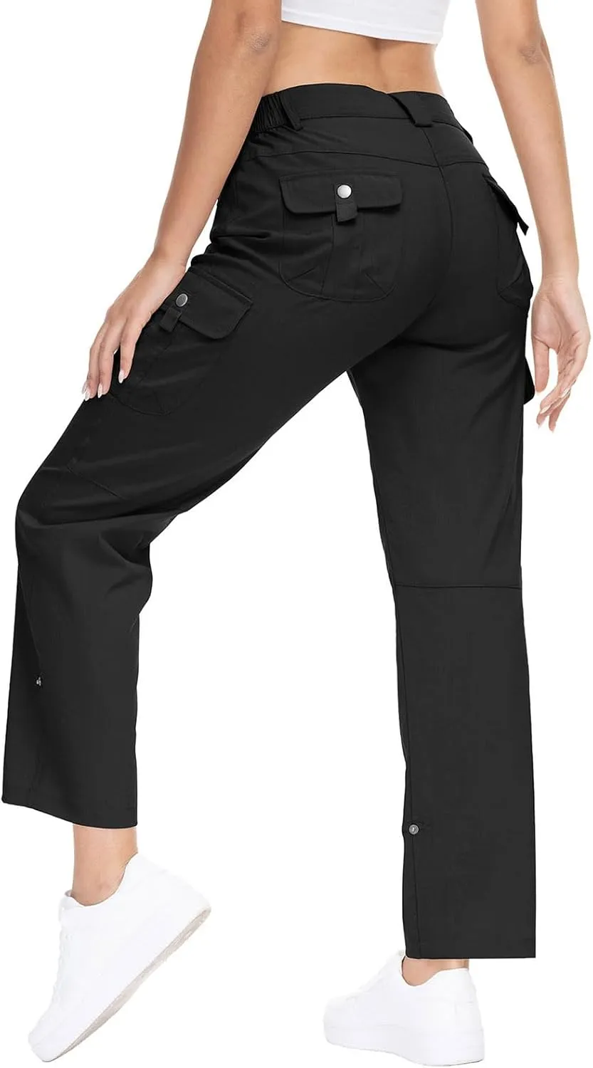 YSENTO Womens Cargo Hiking Pants with Pockets Lightweight Stretch Quick Dry Camping Travel Pants Roll Up