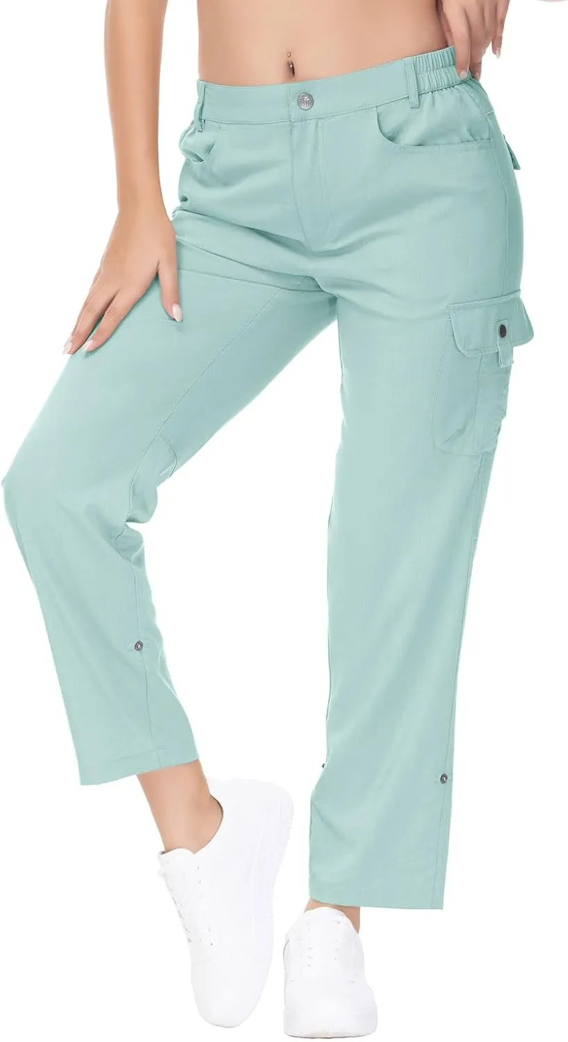 YSENTO Womens Cargo Hiking Pants with Pockets Lightweight Stretch Quick Dry Camping Travel Pants Roll Up