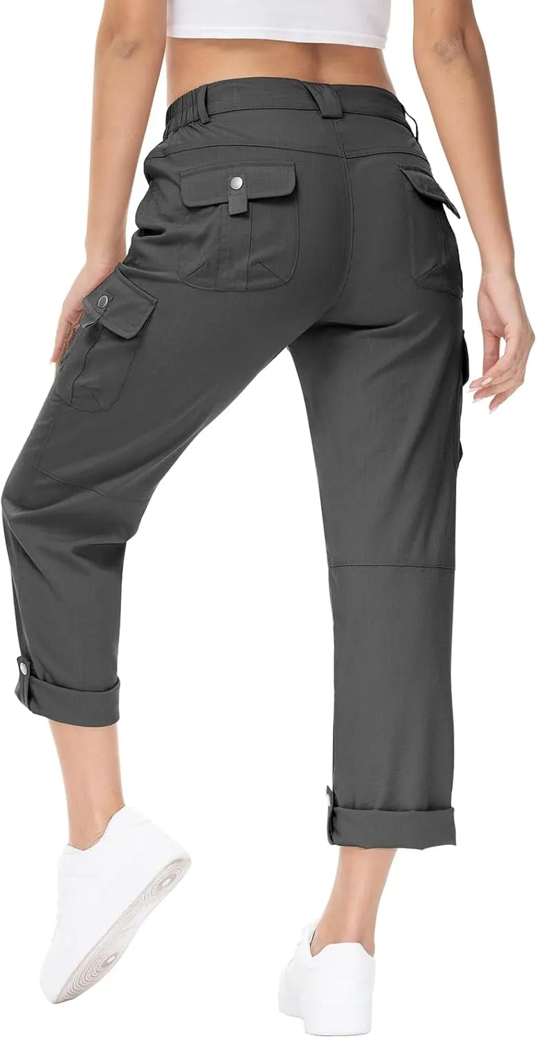YSENTO Womens Cargo Hiking Pants with Pockets Lightweight Stretch Quick Dry Camping Travel Pants Roll Up
