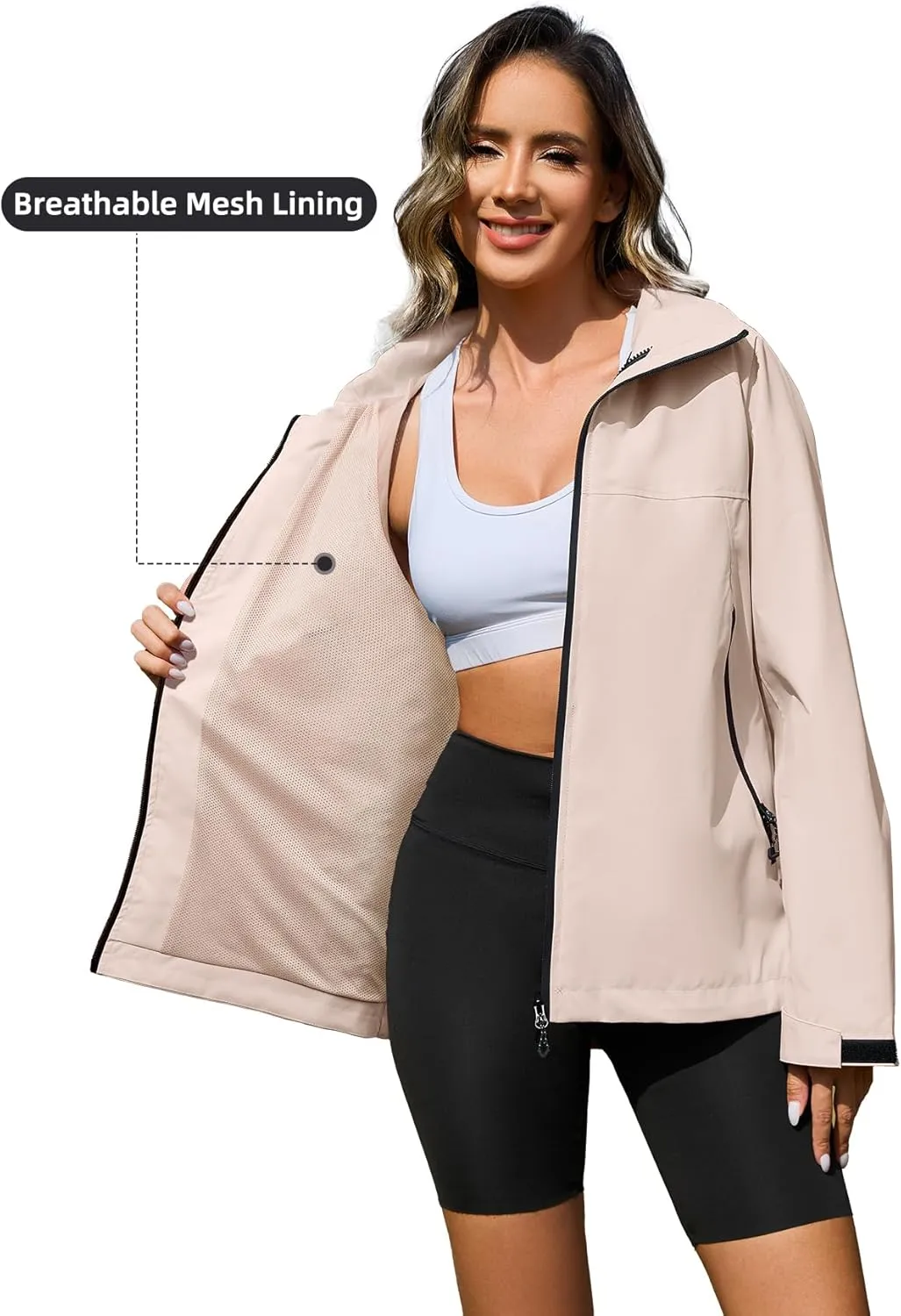 Zando Lightweight Rain Jacket Women Waterproof Rain Coats for Women Loose Fit Raincoat Hooded Hiking Windbreaker Jacket Women