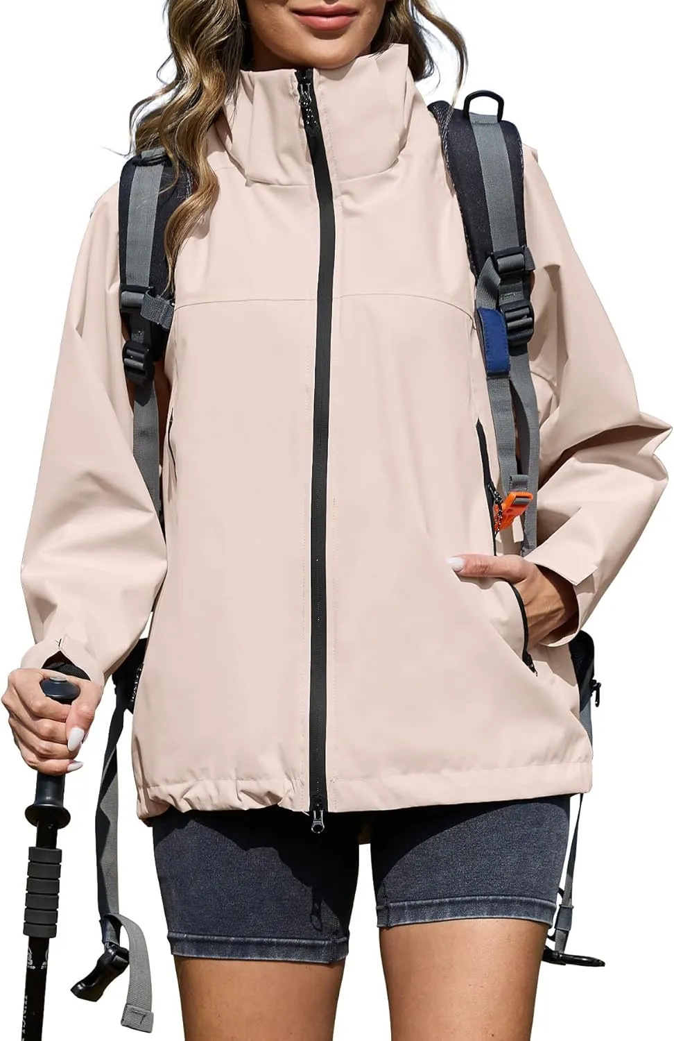 Zando Lightweight Rain Jacket Women Waterproof Rain Coats for Women Loose Fit Raincoat Hooded Hiking Windbreaker Jacket Women