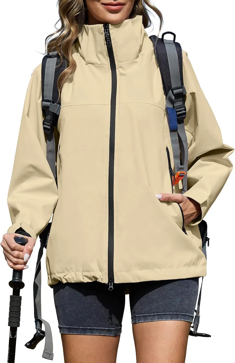 Zando Lightweight Rain Jacket Women Waterproof Rain Coats for Women Loose Fit Raincoat Hooded Hiking Windbreaker Jacket Women