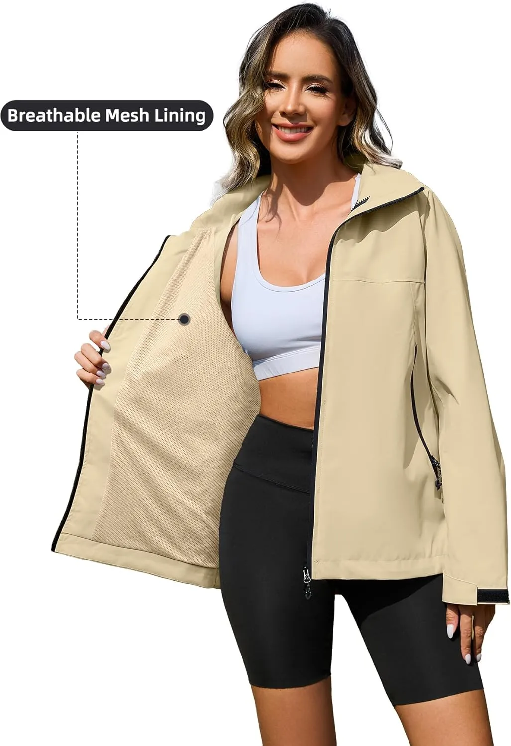 Zando Lightweight Rain Jacket Women Waterproof Rain Coats for Women Loose Fit Raincoat Hooded Hiking Windbreaker Jacket Women