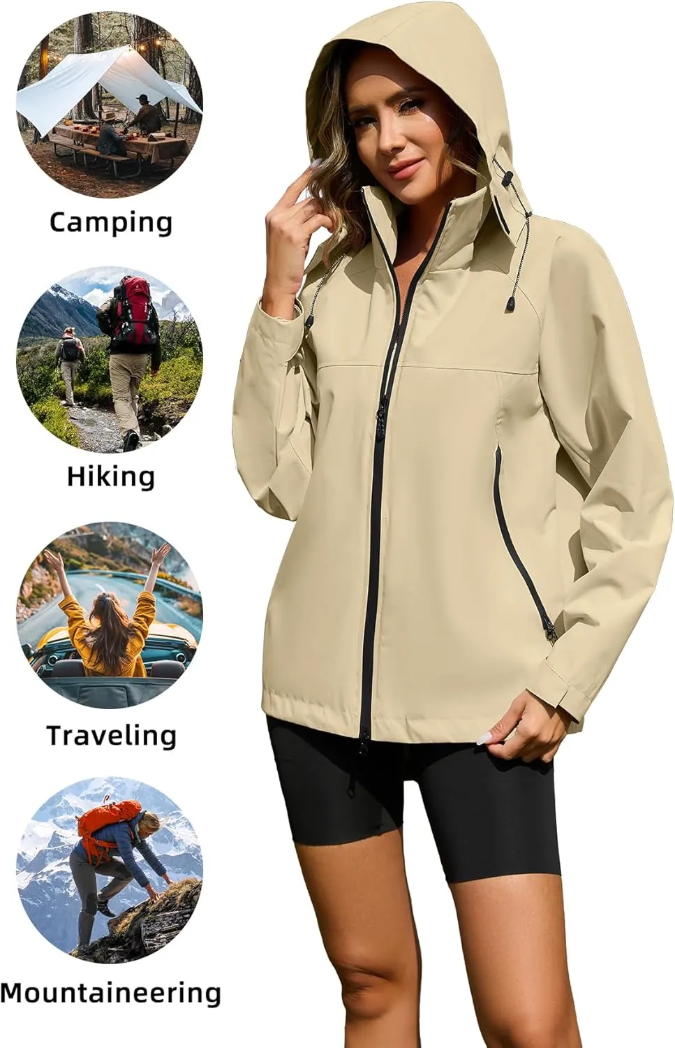 Zando Lightweight Rain Jacket Women Waterproof Rain Coats for Women Loose Fit Raincoat Hooded Hiking Windbreaker Jacket Women