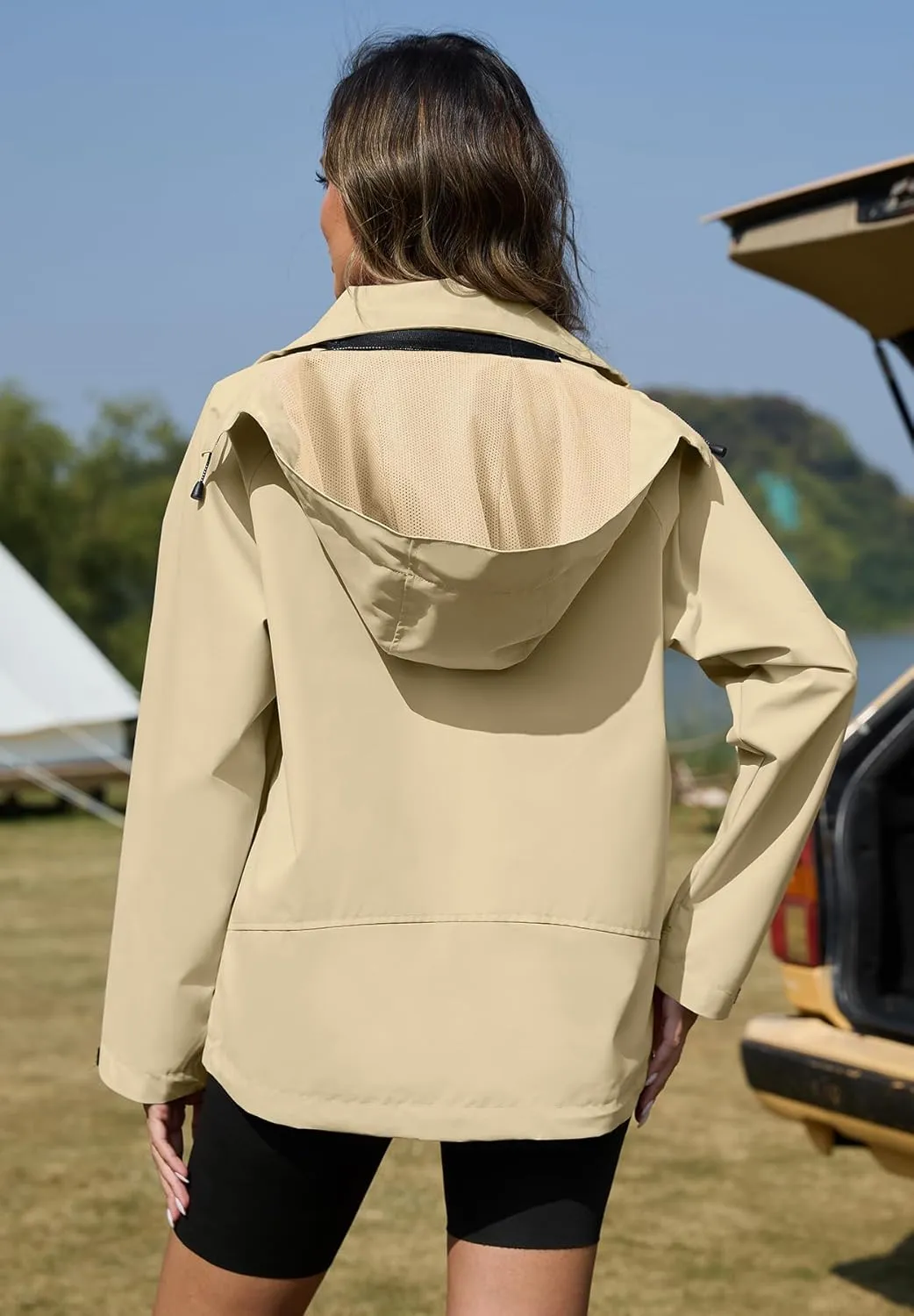 Zando Lightweight Rain Jacket Women Waterproof Rain Coats for Women Loose Fit Raincoat Hooded Hiking Windbreaker Jacket Women
