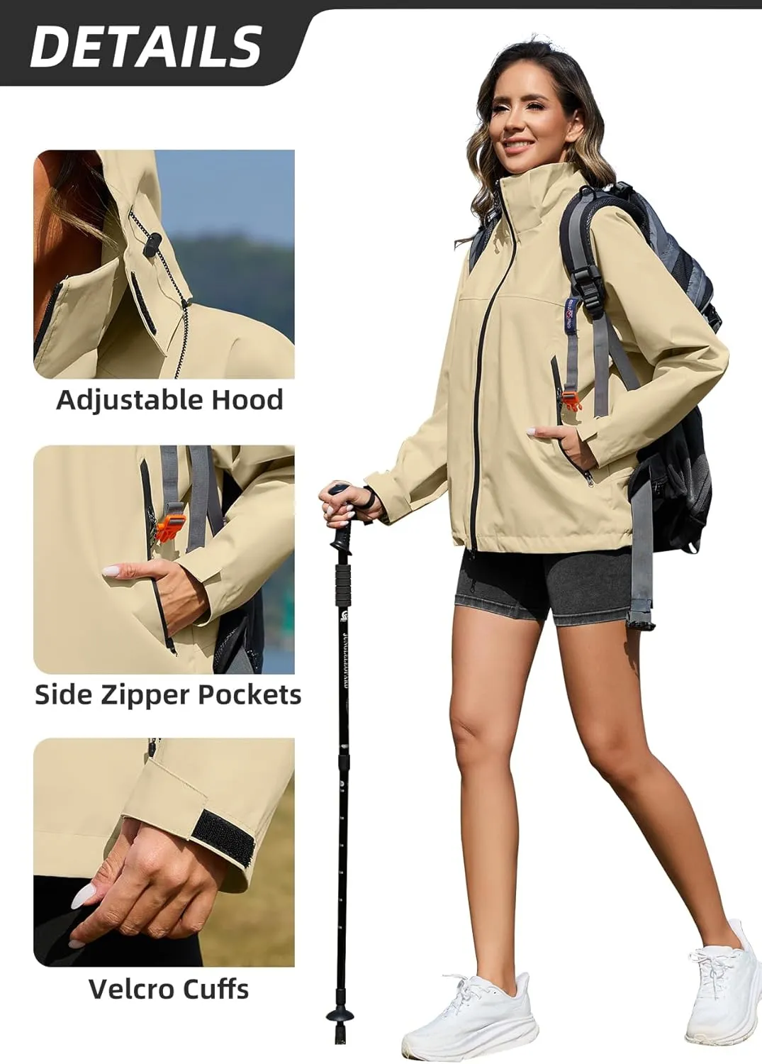 Zando Lightweight Rain Jacket Women Waterproof Rain Coats for Women Loose Fit Raincoat Hooded Hiking Windbreaker Jacket Women