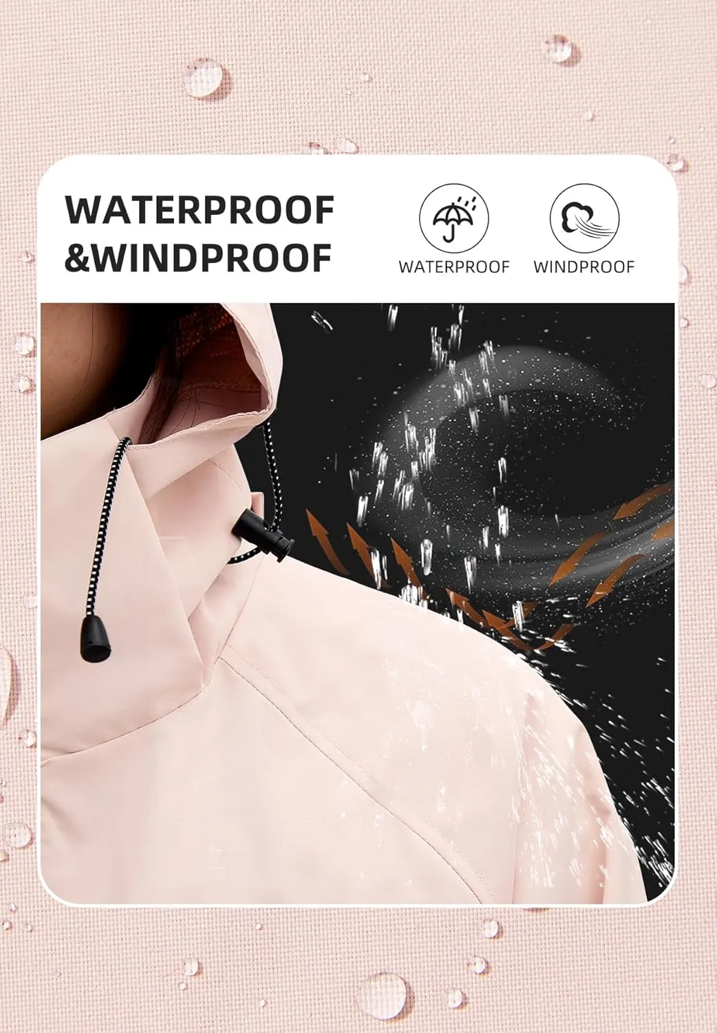 Zando Lightweight Rain Jacket Women Waterproof Rain Coats for Women Loose Fit Raincoat Hooded Hiking Windbreaker Jacket Women