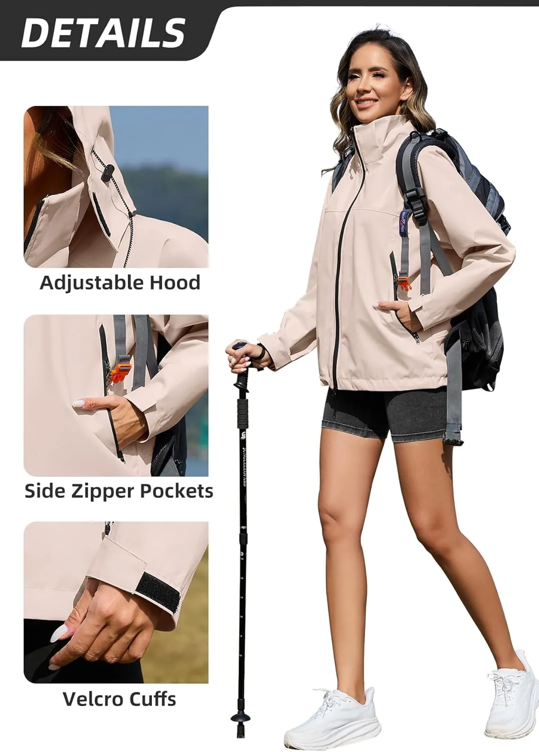 Zando Lightweight Rain Jacket Women Waterproof Rain Coats for Women Loose Fit Raincoat Hooded Hiking Windbreaker Jacket Women