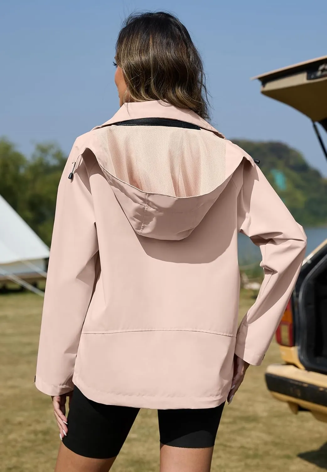 Zando Lightweight Rain Jacket Women Waterproof Rain Coats for Women Loose Fit Raincoat Hooded Hiking Windbreaker Jacket Women