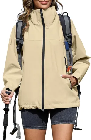 Zando Lightweight Rain Jacket Women Waterproof Rain Coats for Women Loose Fit Raincoat Hooded Hiking Windbreaker Jacket Women