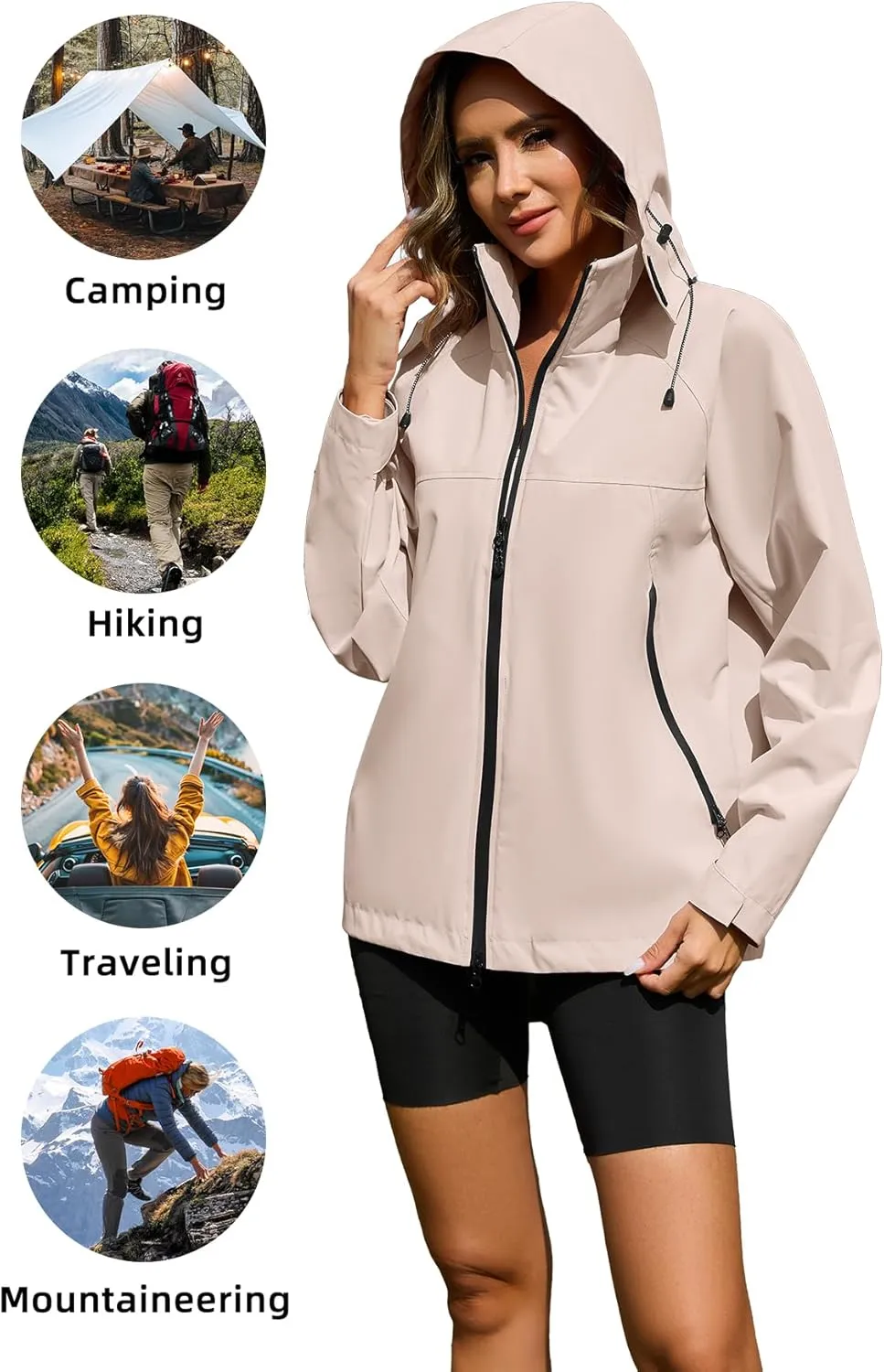 Zando Lightweight Rain Jacket Women Waterproof Rain Coats for Women Loose Fit Raincoat Hooded Hiking Windbreaker Jacket Women