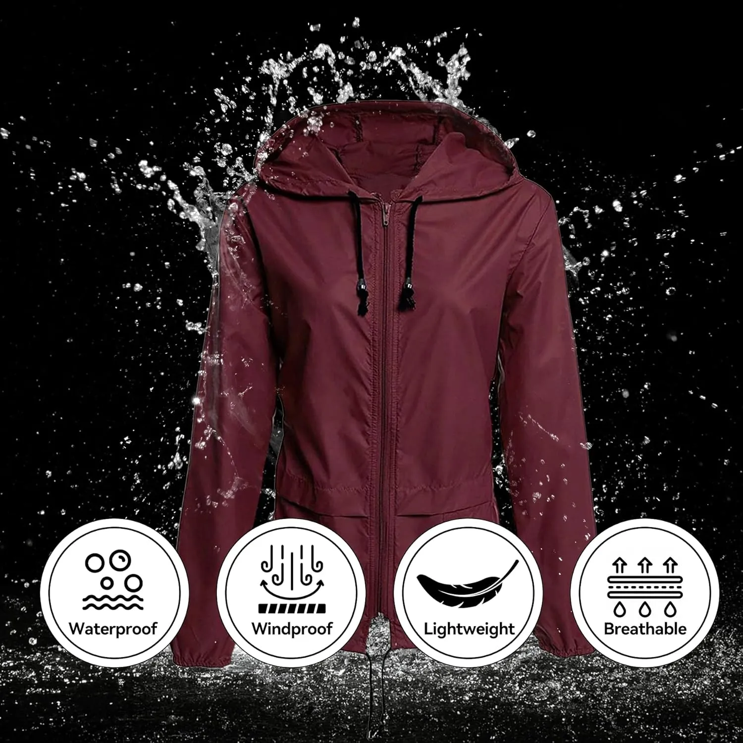 Zando Packable Rain Jacket Women Lightweight Raincoat Hood Women's Raincoats with Pocket Out Windbreaker Jacket Waterproof