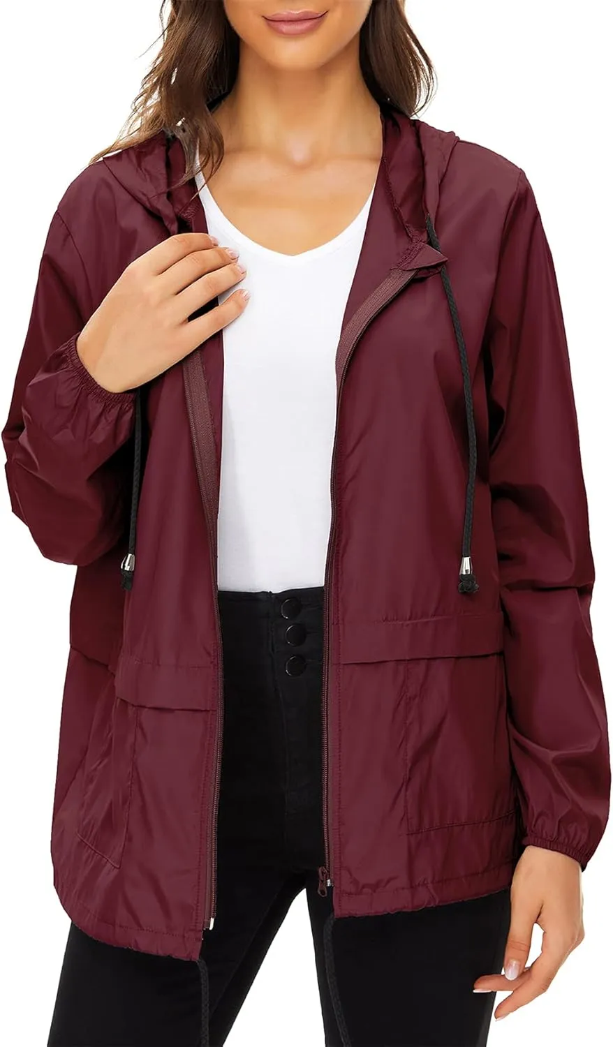 Zando Packable Rain Jacket Women Lightweight Raincoat Hood Women's Raincoats with Pocket Out Windbreaker Jacket Waterproof