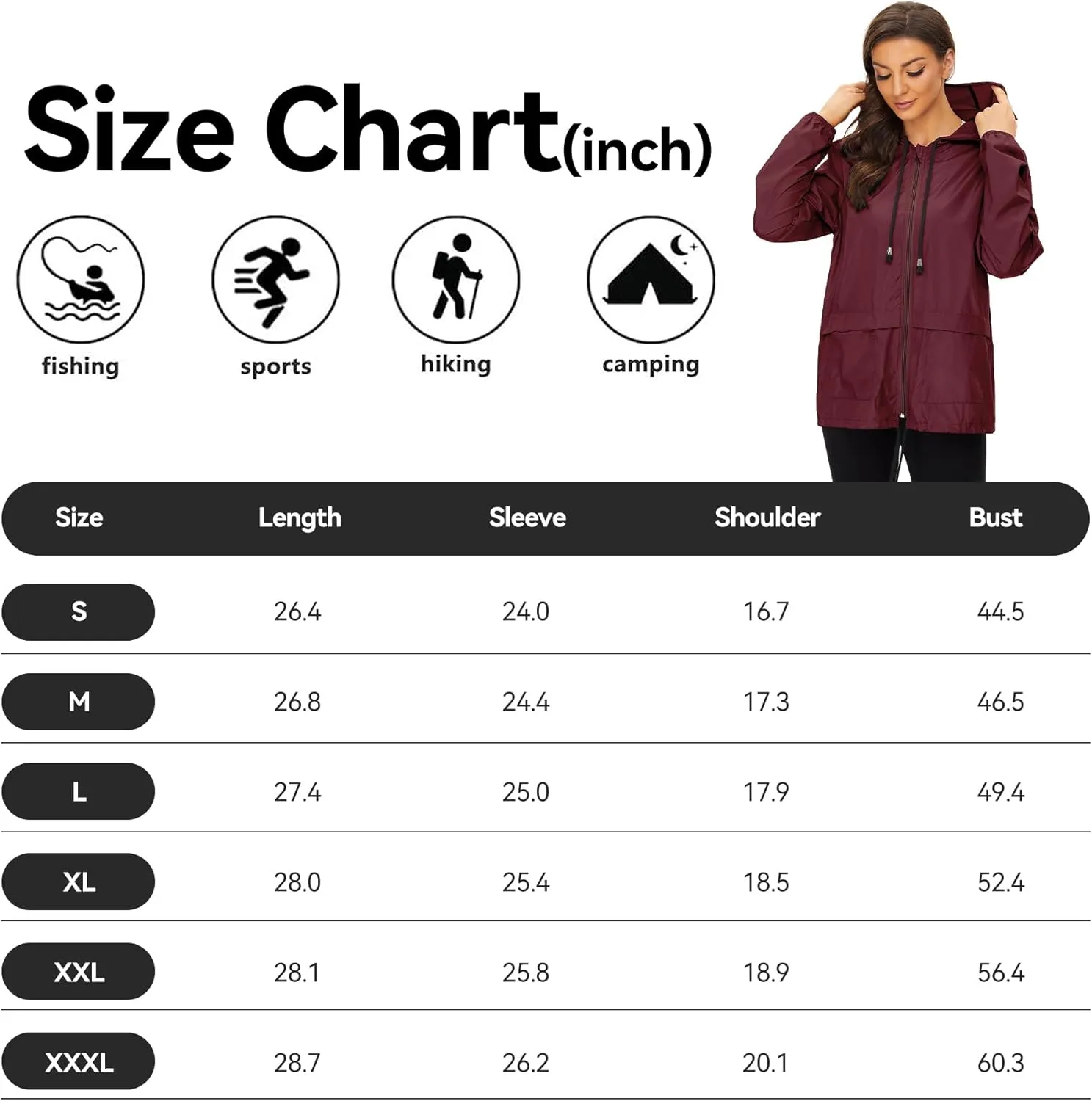 Zando Packable Rain Jacket Women Lightweight Raincoat Hood Women's Raincoats with Pocket Out Windbreaker Jacket Waterproof