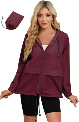 Zando Packable Rain Jacket Women Lightweight Raincoat Hood Women's Raincoats with Pocket Out Windbreaker Jacket Waterproof