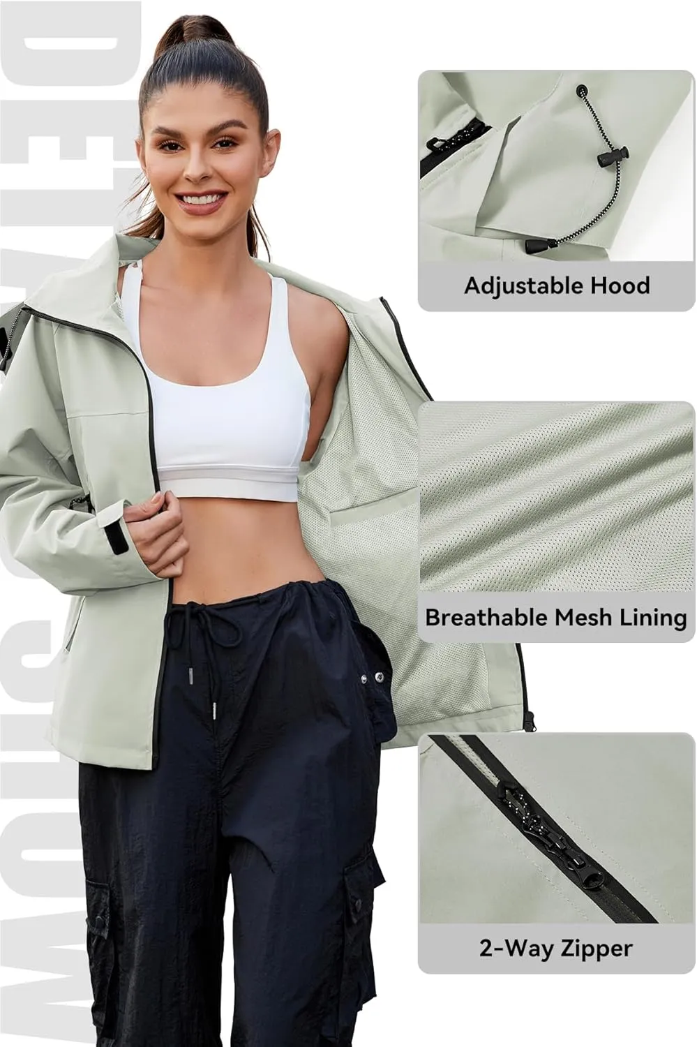 Zando Waterproof Rain Jacket Women Lightweight Raincoat for Women Loose Fit Windbreaker Jacket with Hood Hiking Outdoor
