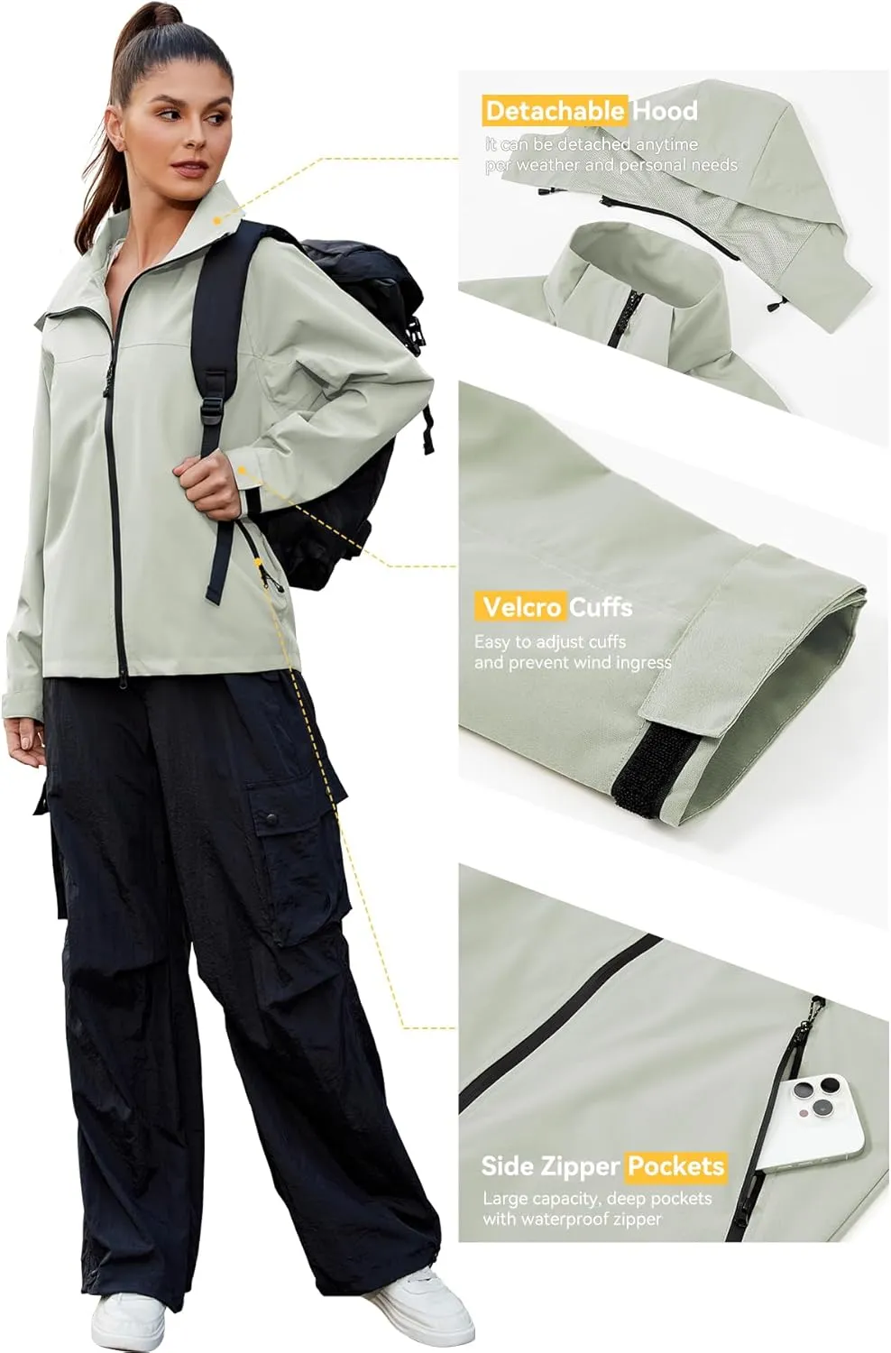 Zando Waterproof Rain Jacket Women Lightweight Raincoat for Women Loose Fit Windbreaker Jacket with Hood Hiking Outdoor