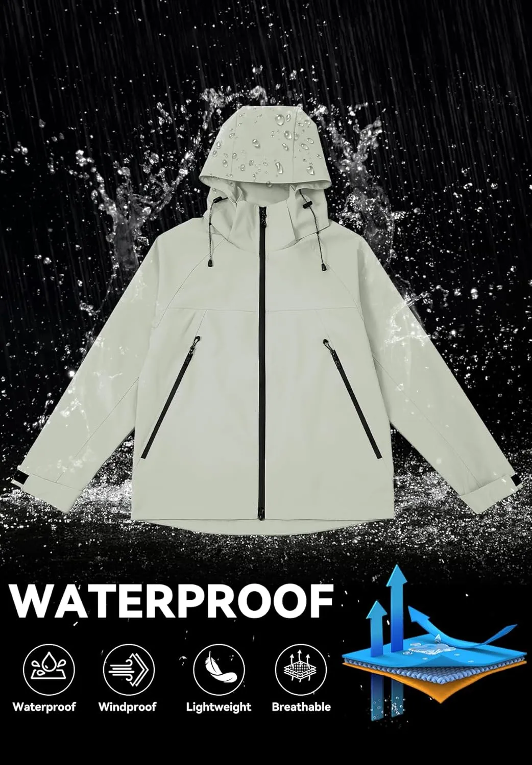 Zando Waterproof Rain Jacket Women Lightweight Raincoat for Women Loose Fit Windbreaker Jacket with Hood Hiking Outdoor