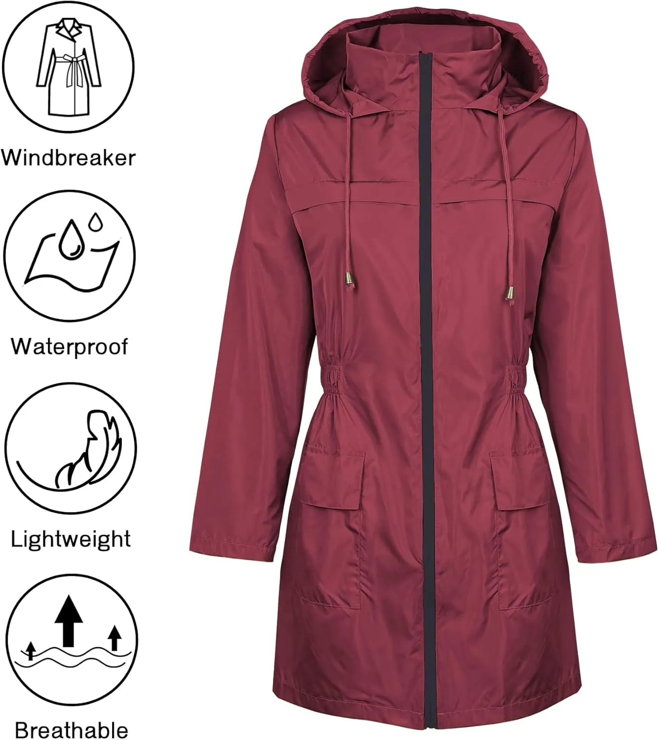 Zando Womens Rain Jackets for Women Waterproof Rain Coats for Women Active Packable Raincoat Windbreaker Jacket with Hood