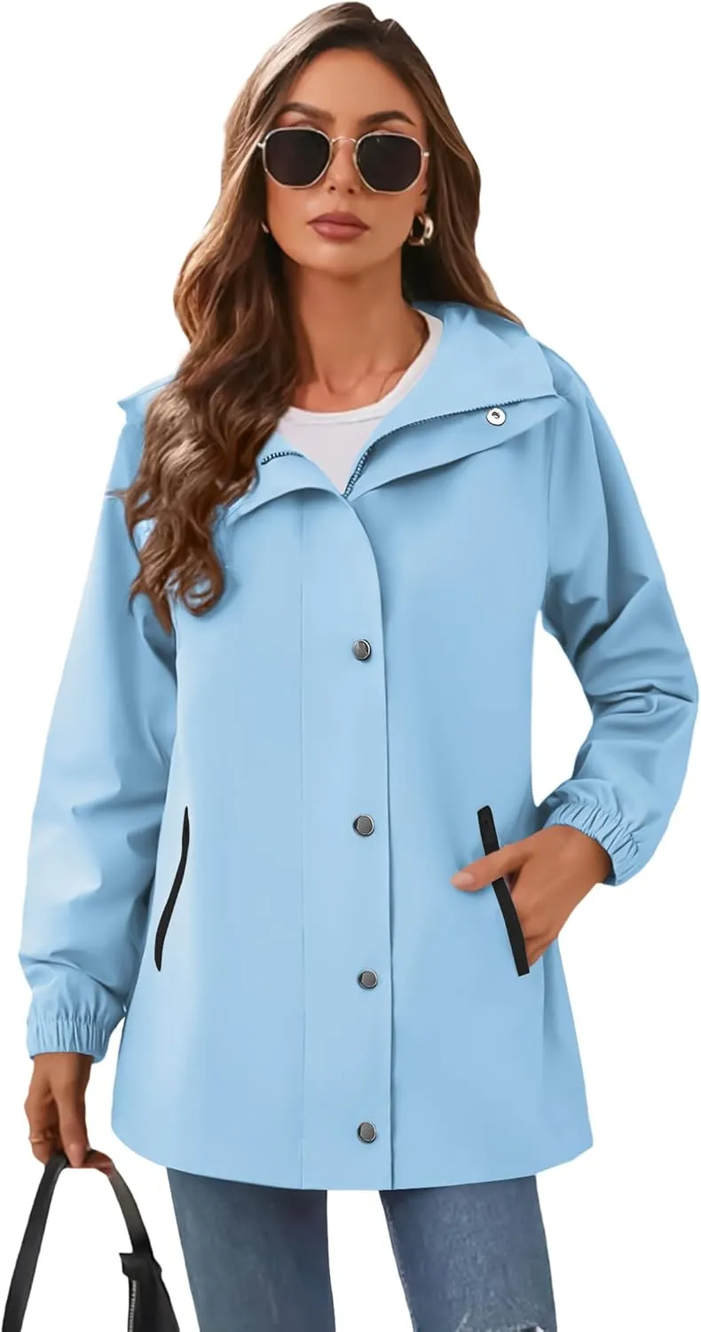 Zeagoo Women's Waterproof Rain Jacket With Hood - Lightweight Windbreaker Raincoat With Pockets for Outdoor