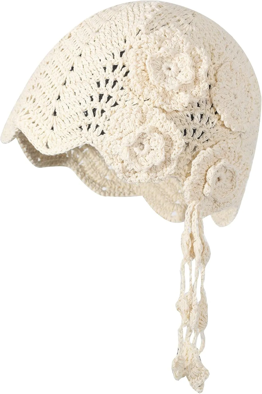 ZLYC Women Cotton Crochet Skull Cap Handmade Knit Cutout Floral Beanie Hat