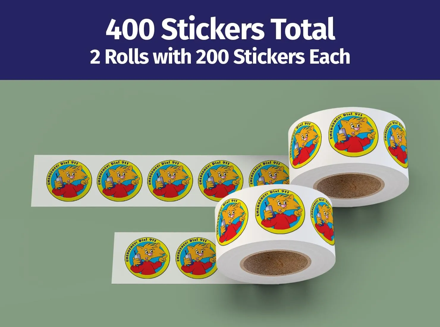 ZOCO - Emergency Call 911 Stickers (400 Count) - Police, Fire Department, EMS Handouts for Kids - 2" Round