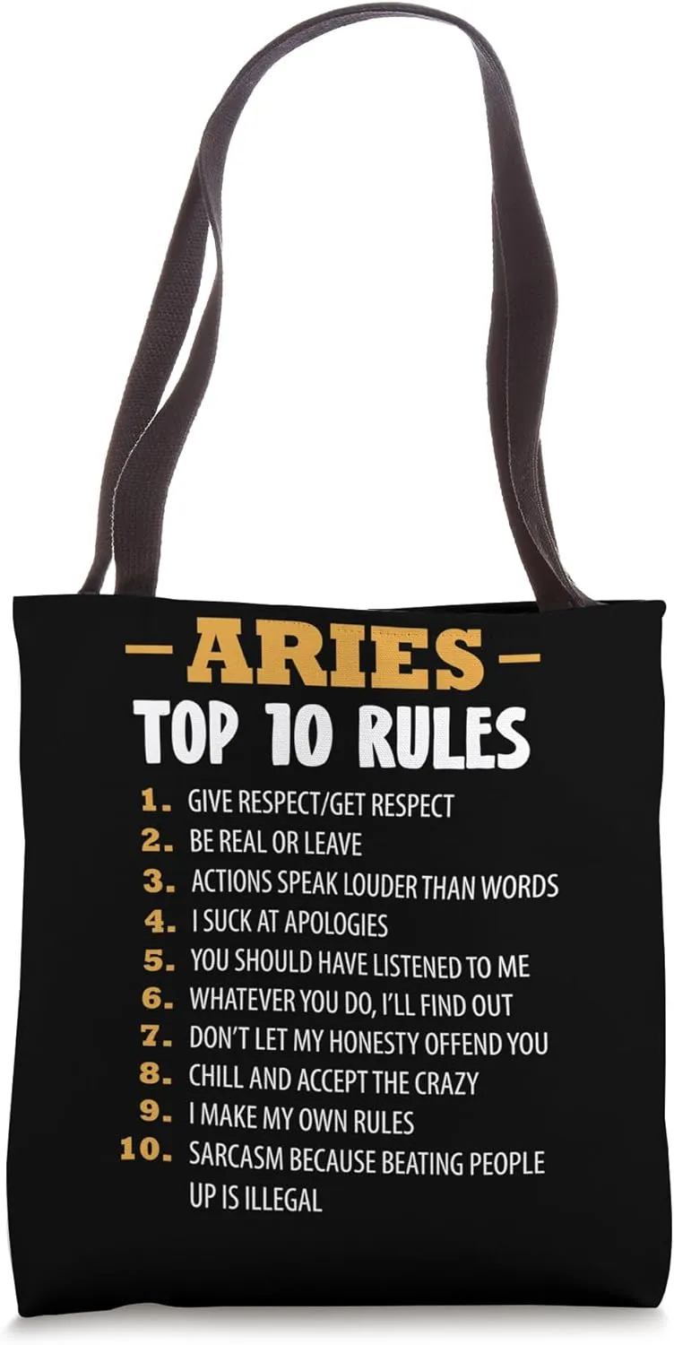 Zodiac Sign Top 10 Rules Of Aries Astrology Tote Bag