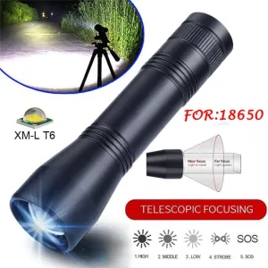 Zoomable T6 LED Flashlight Torch Mini Portable Camping Flashlight For 18650 Battery 5 Modes Bike Light LED Bycicle Light 30OT09