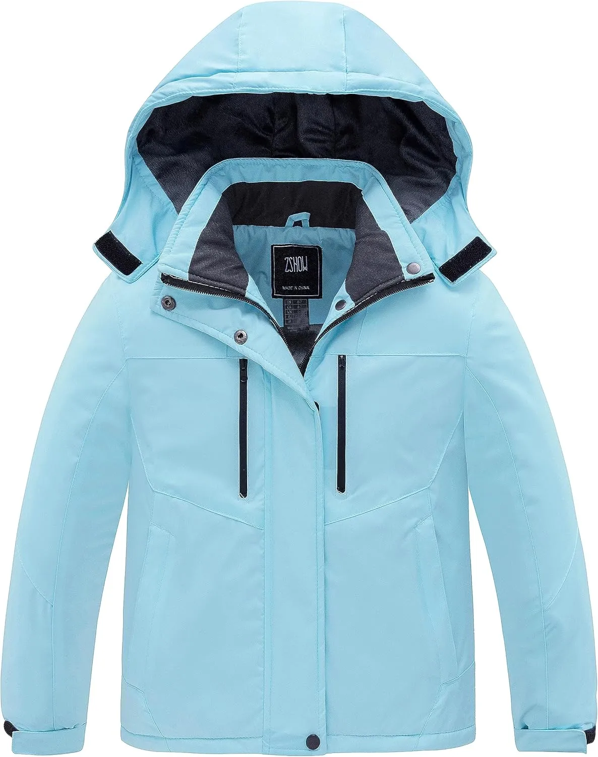 ZSHOW Girls' Ski Jacket Waterproof Fleece Raincoat Windproof Warm Winter Coat with Detachable Hood